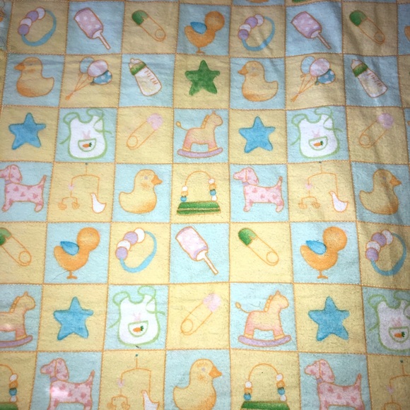 Vintage Chicks and Numbers, Reversible Stars,ducks,Blue Flannel 33 X 33 Baby - Picture 5 of 7